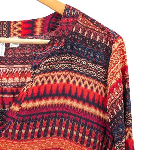 Cato Chiffon High Low Tunic Top Blouse Boho Southwestern Aztec Desertcore Red M - Picture 3 of 12